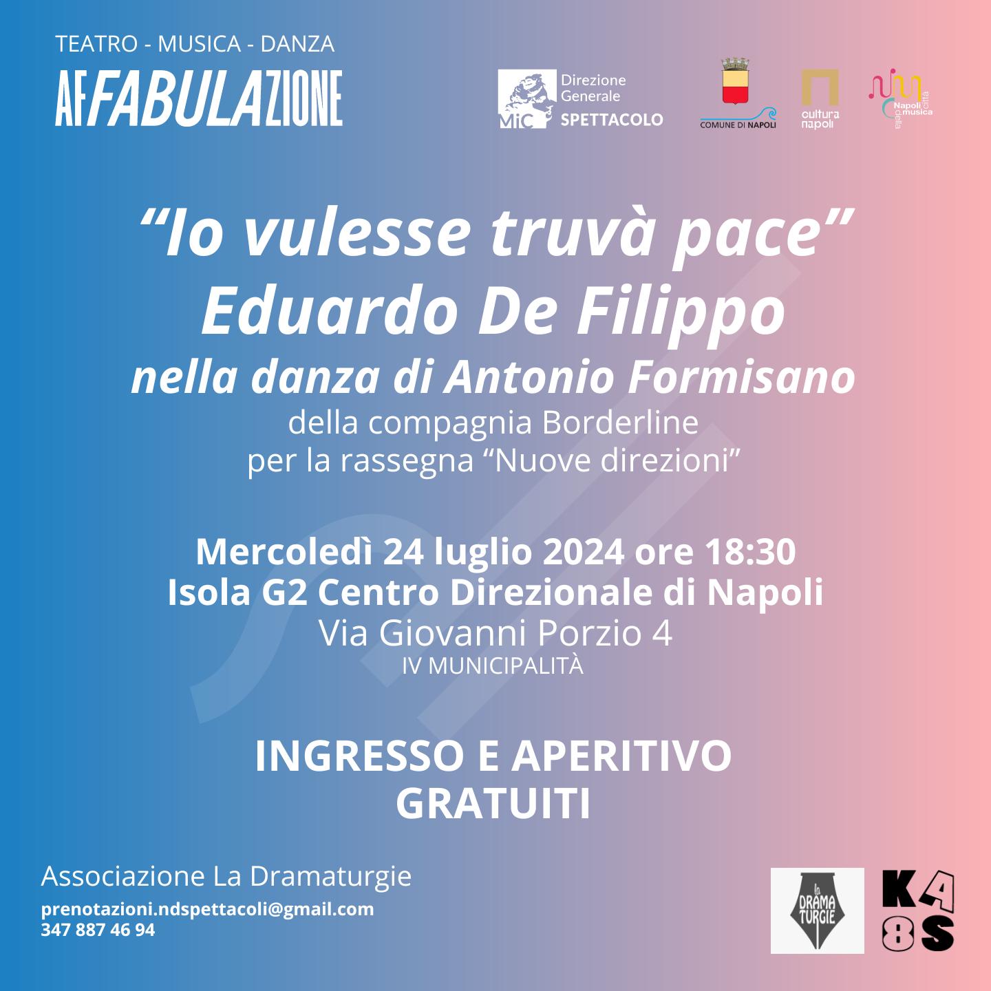 “Io vulesse truvà pace”, al Centro Direzionale di Napoli l’omaggio a Eduardo De Filippo di un giovane coreografo